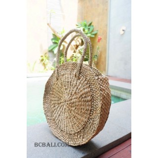 handmade circle straw handbag natural short handle